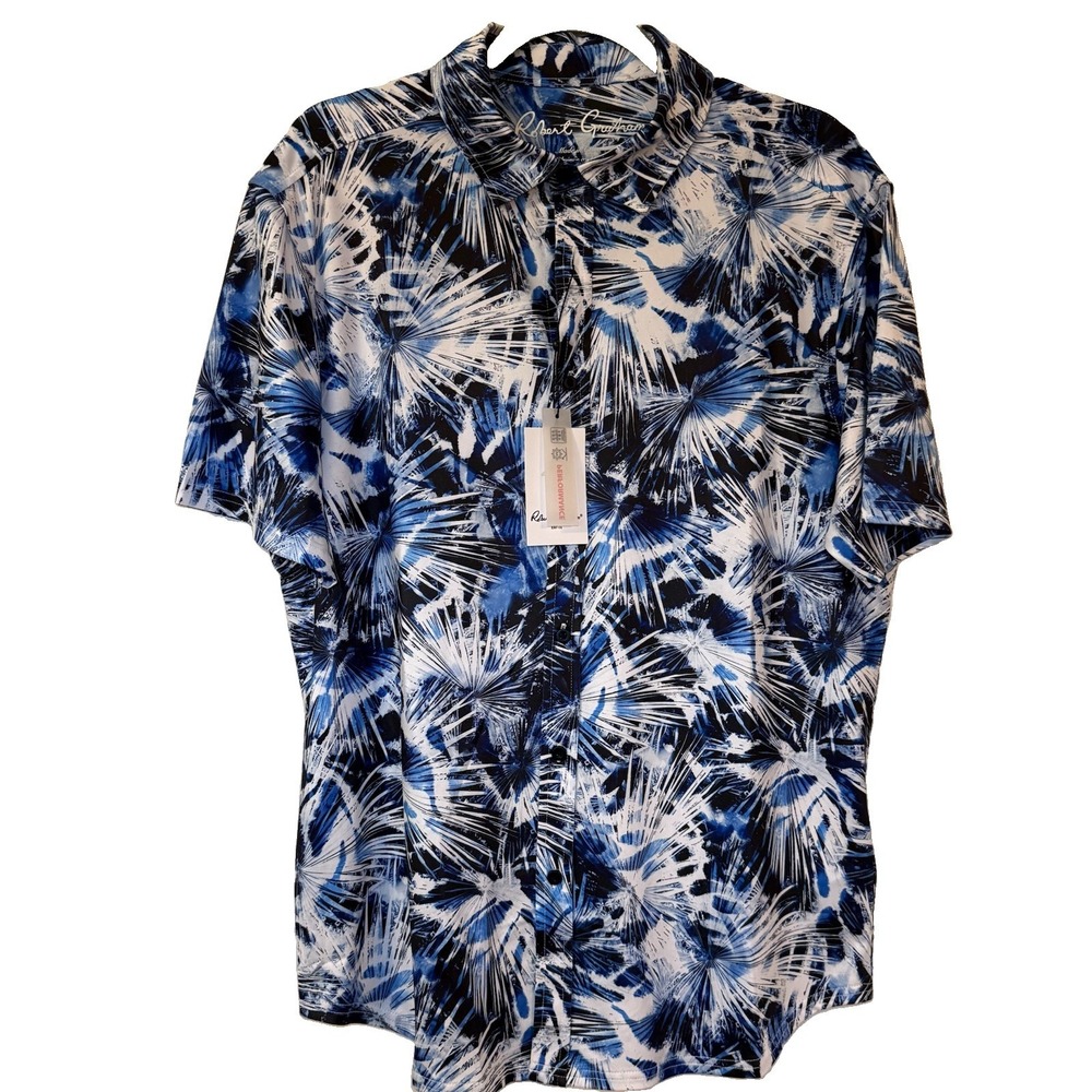 Robert Graham Donato Performance Blue Button Up Short Sleeves Shirt Small NWT - Picture 2 of 5